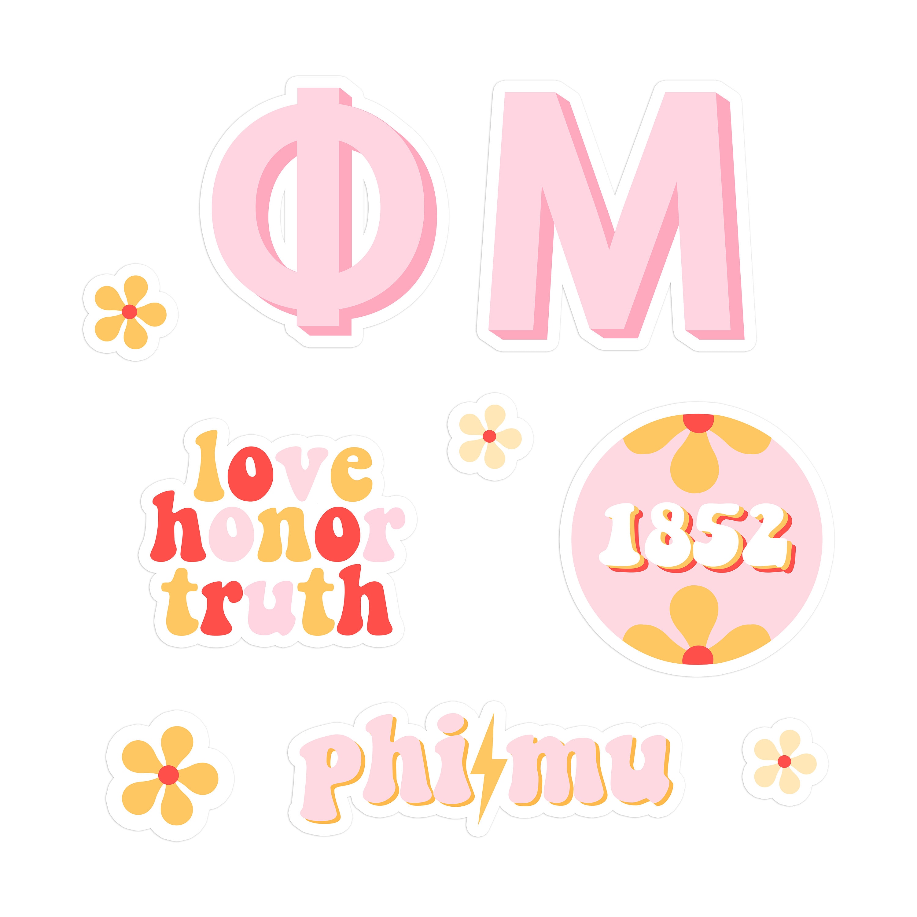 PHI MU Sorority Sticker Pack Pink Retro Bid Day, Bid Day, Rush 2025 Merch, Big Little Gift, Laptop Decor, Stationery