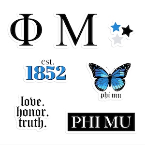 PHI MU Sorority Sticker Pack Blue Butterfly, Bid Day 2025, Big Little Gift, Rush Merch