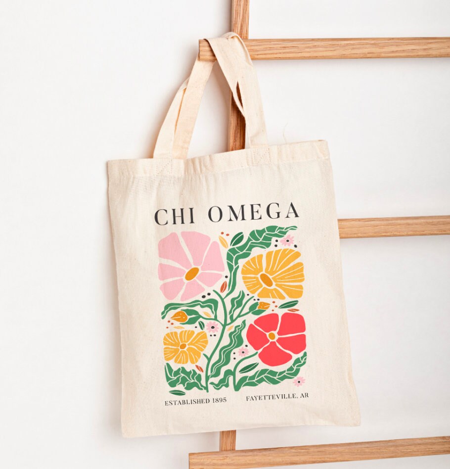 CHI OMEGA Tote Bag With Boho Floral Pattern | Chi O Tote, Sorority ...