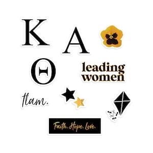 Foglio di adesivi estetici KAPPA ALPHA THETA in nero e oro classico, Bid Day, Rush Merch 2025, grande piccolo regalo
