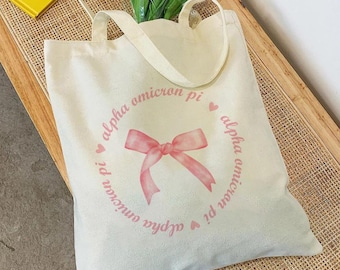 ALPHA OMICRON PI Coquette Tote Bag | Aoii Tote in Pink, Sorority Merch, Sorority Accessory, Bid Day | Initiation Gift
