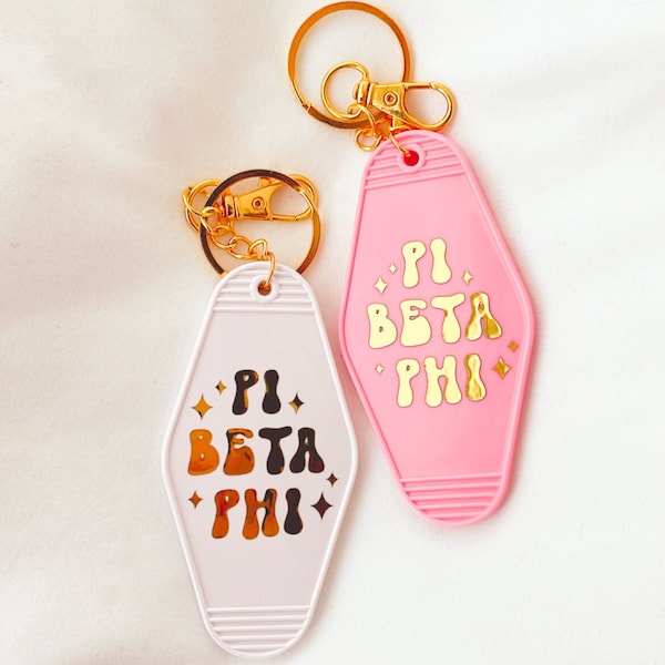 PI BETA PHI Retro Motel Keychain with Gold Vinyl Foil | Bid Day 2024, Big Little Gift, Rush Gift, Merch