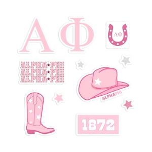 ALPHA PHI Cowgirl Sticker Pack, Bid Day 2024, Sorority Rush Merch, Big Little Gift, Laptop Decals, Stationery, Optional Chapter Bulk Order