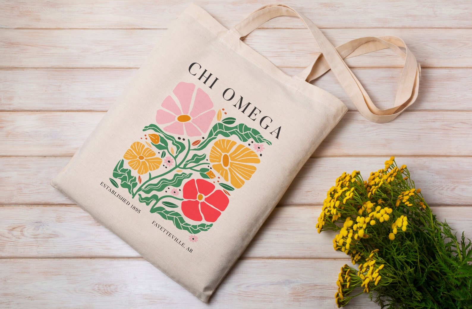 CHI OMEGA Tote Bag With Boho Floral Pattern | Chi O Tote, Sorority ...