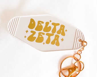 DELTA ZETA Retro Motel Keychain with Gold Vinyl Foil | Bid Day 2025, Big Little Basket Gift, Rush Gift, DZ Merch