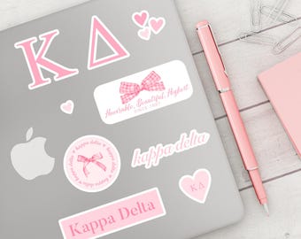 KAPPA DELTA Coquette Sticker Pack for Laptops, Sorority Bid Day 2025, Big Little Gift, Rush Merch, Stationery