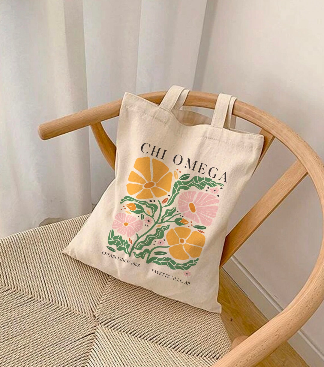 CHI OMEGA Tote Bag With Boho Floral Pattern | Chi O Tote, Sorority ...