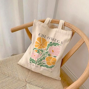 CHI OMEGA Tote Bag with Boho Floral Pattern | Chi O Tote, Sorority Merch, Big Little Gift, Bid Day 2025, Sorority Gift