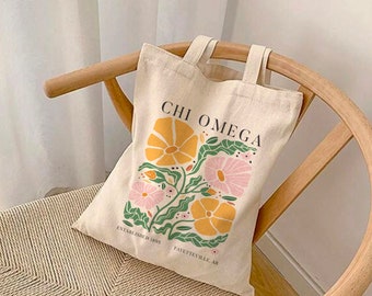 CHI OMEGA Tote Bag with Boho Floral Pattern | Chi O Tote, Sorority Merch, Big Little Gift, Bid Day 2025, Sorority Gift