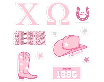 CHI OMEGA Cowgirl Sticker Pack in Pink Bid Day 2025, Sorority Rush Merch, Big Little Gift, Optional Chapter Bulk Order