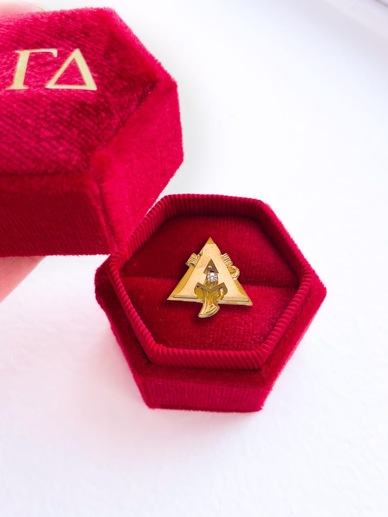 Velvet Badge Box for ALPHA GAMMA DELTA Sorority | Agd Sorority Gift | Initiation Gift | Bid Day / Big Little Gift image 1
