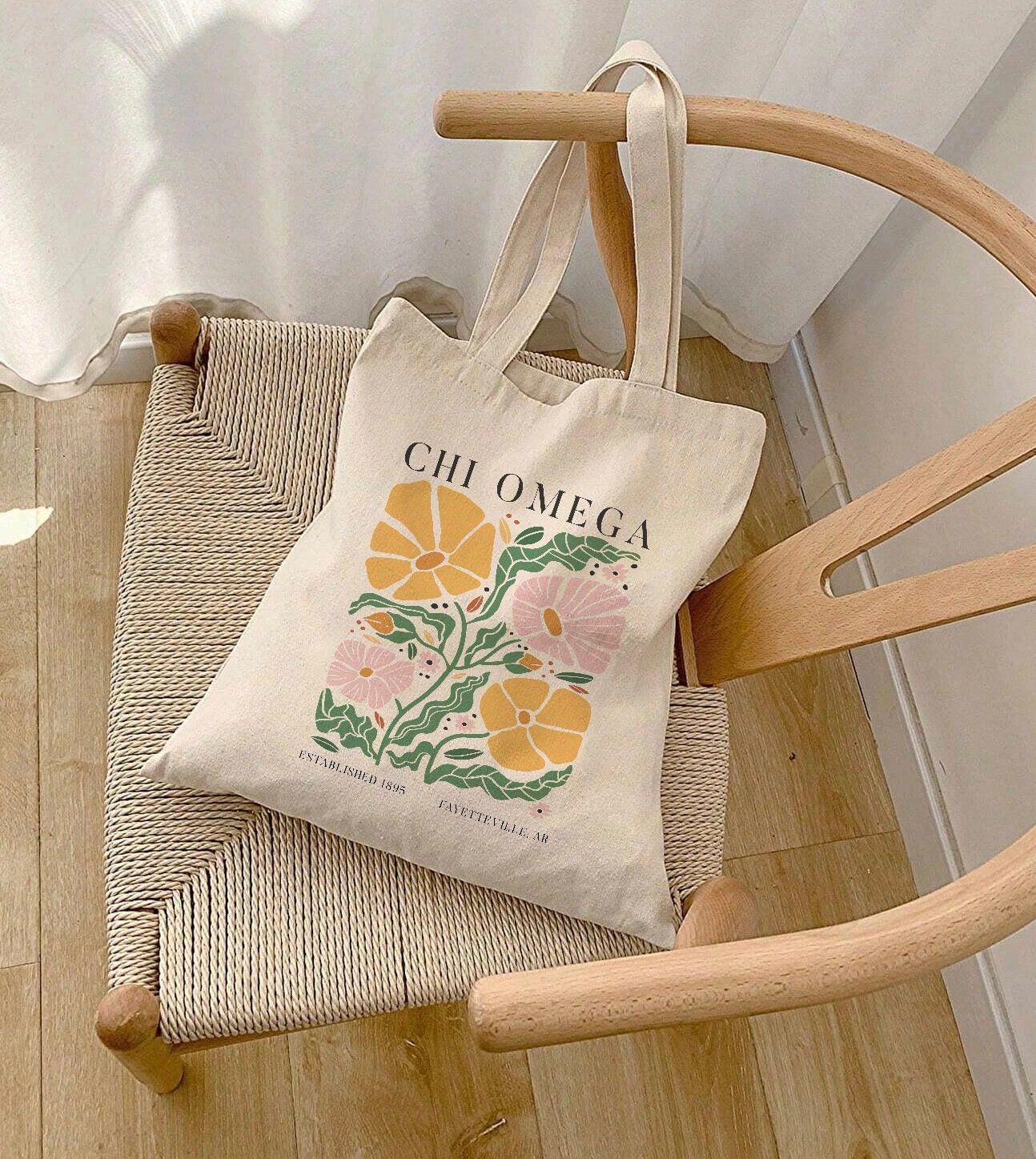 CHI OMEGA Tote Bag With Boho Floral Pattern | Chi O Tote, Sorority ...