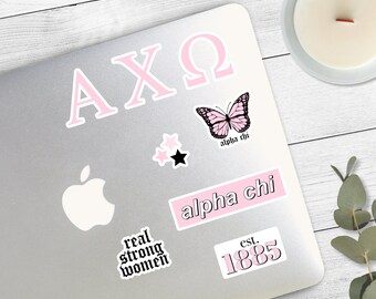 ALPHA CHI OMEGA Butterfly Sticker Pack in Pink | Bid Day 2025, Sorority Rush Merch, Big Little Gift, Laptop Decor, Stationery