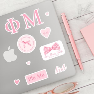 Pacchetto adesivi PHI MU Coquette per laptop, Sorority Bid Day 2025, Big Little Gift, Rush Merch, cancelleria