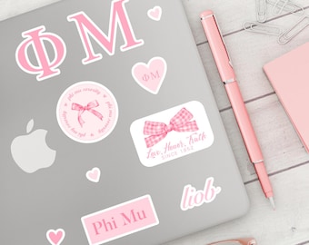 PHI MU Coquette Sticker Pack for Laptops, Sorority Bid Day 2025, Big Little Gift, Rush Merch, Stationery