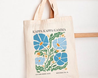 KAPPA KAPPA GAMMA Tote Bag with Boho Floral Pattern | Kappa Tote, Sorority Merch, Canvas Bag, Bid Day, Gift, Kkg