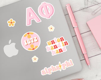 ALPHA PHI Retro Sticker Pack, Bid Day 2025, Sorority Rush Merch, Big Little Gift, Laptop Stickers, Greek Letters, Stationery