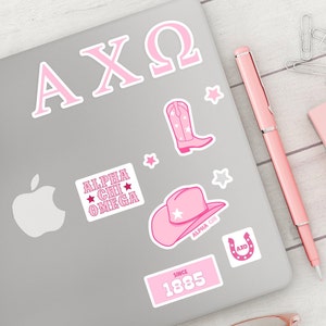 ALPHA CHI OMEGA Cowgirl Sticker Pack in Pink | Bid Day 2025, Sorority Rush Merch, Großes Kleines Geschenk, Laptops, Schreibwaren