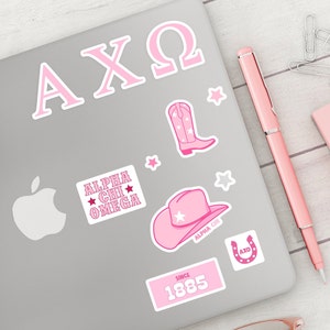 ALPHA CHI OMEGA Retro Sticker Pack in Pink | Bid Day 2024, Sorority Rush Merch, Big Little Gift, Laptops, Stationery