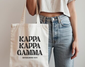 KAPPA KAPPA GAMMA Tote Bag | Kappa Tote, Sorority Merch, Canvas Bag, Bid Day, Gift, Kkg
