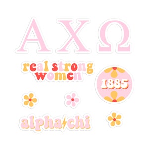 ALPHA CHI OMEGA Retro Sticker Pack in Pink für Laptops, Sorority Rush Merch, großes kleines Geschenk, Bid Day 2025