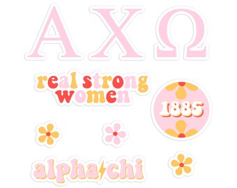 ALPHA CHI OMEGA retro stickerpakket in roze voor laptops, Sorority Rush merchandise, groot klein cadeau, Bid Day