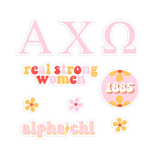 ALPHA CHI OMEGA Retro Sticker Pack in Pink for Laptops, Sorority Rush Merch, Big Little Gift, Bid Day 2024