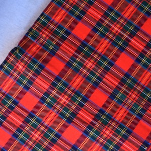 Bright Red Tartan Fabric, Vintage 1970s, 2 yds, Uncut