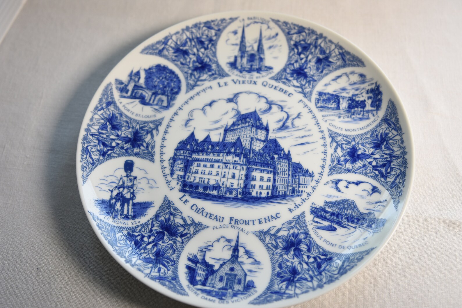 Vintage Souvenir Plate Quebec Blue and White 1980s Le Etsy