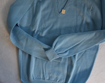 Blue V Neck Sweater, Wool, Vintage 60's, Small , Tony Day