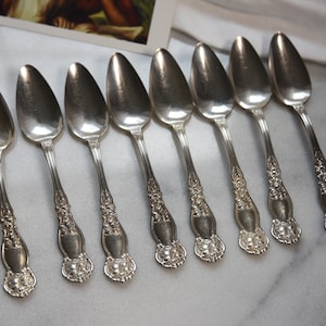 Antique Wm. Rogers Silver Dessert Spoons, Orange Blossom, Set of 8