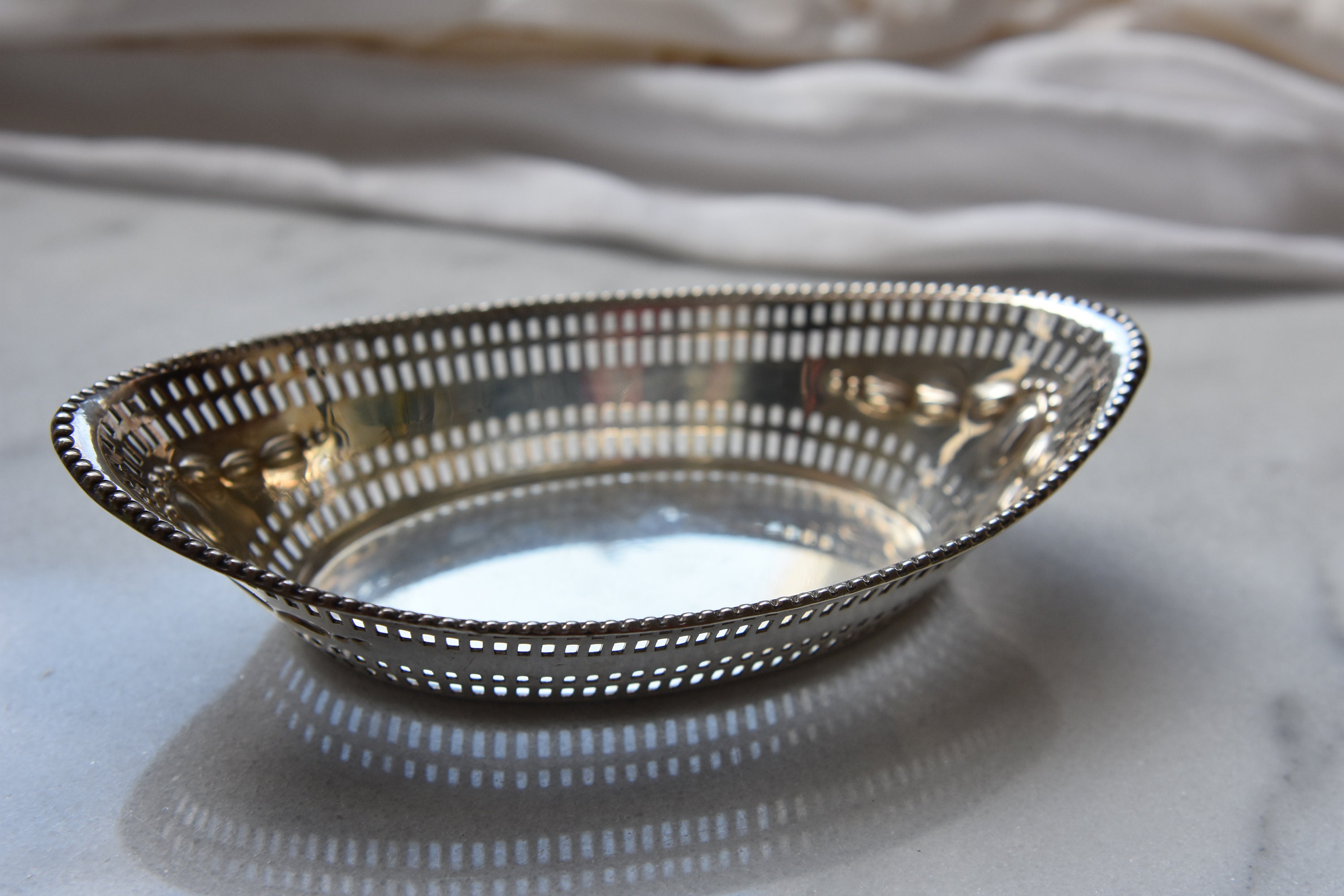 Sterling Silver Trinket Dish, James Dixon & Sons,  Sheffield, 1900, Pierced Metal Design