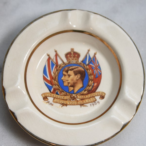 King George VI & Queen Elizabeth Royal Visit to Canada May 1939 Sovereign Ashtray, British Empire Made