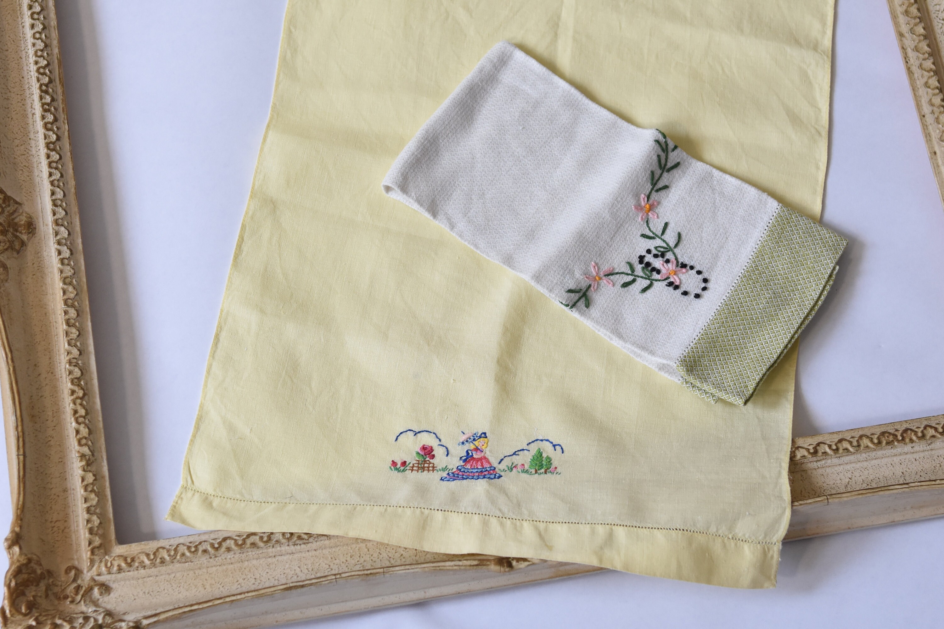 Linen Guest Towels, Fingertip Towels, Powder Room, 1950's, Hand ...