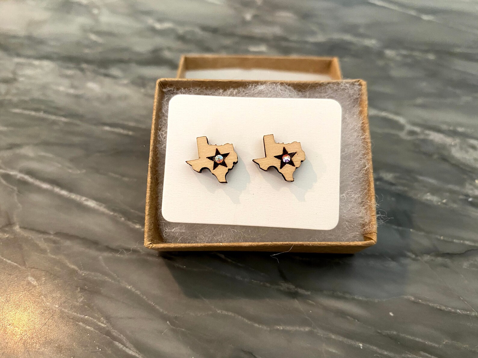 Texas Earrings Handmade Texas Basswood Earrings Star with crystal Laser