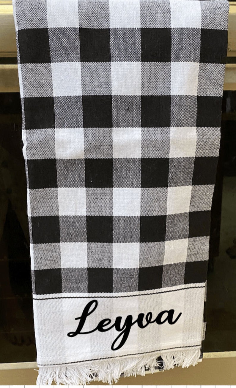 towels checker towel Personalize your name towel buffalo checked towel kitchen accessories - white and black towel kitchen towel