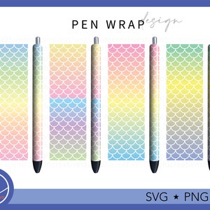 Mermaid Scale Pen Wraps, Mermaid Full Wrap Pastel Pattern Decal Ink Joy Epoxy Glitter Pen, Printable & Waterslide Digital Download PNG SVG