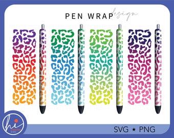 Leopard Cheetah Pen Wraps, Animal Print Gradient Pattern Decal Ink Joy Epoxy Glitter Pen Printable & Waterslide Digital Download PNG SVG
