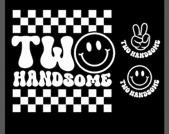 Two Handsome Birthday SVG PNG : Retro 2nd Birthday Boys Shirt Design (Digital Download)