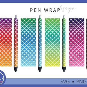 Mermaid Scale Pen Wraps, Mermaid Full Wrap Gradient Pattern Decal Ink Joy Epoxy Glitter Pen, Printable & Waterslide Digital Download PNG SVG