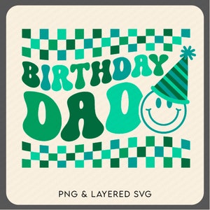 Paquete de 3 colores cumpleaños papá svg png, divertido niño cumpleaños svg, moda retro groovy carta ondulada descarga digital sublimación PNG & SVG Cricut