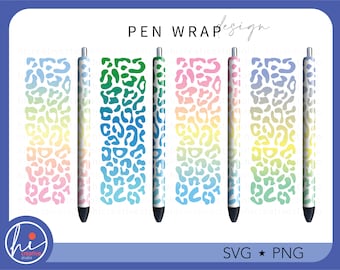 Cheetah Leopard Pen Wraps, Animal Print Gradient Pastel Pattern Ink Joy Epoxy Glitter Pen Printable & Waterslide Digital Download PNG SVG