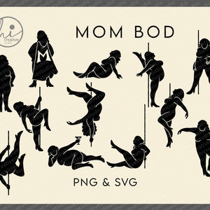 12 Mom Bod Svg Png, Fat Mom Pole Dancing Bundle, Funny Women Pole Dance Svg, Descarga digital Imprimible Sublimación Cricut SVG & PNG