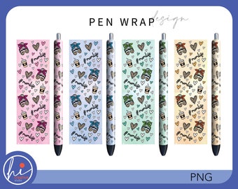 Mom Life Pen Wraps, Messy Bun #Momlife Coffee Heart Full Wrap Decal Ink Joy Epoxy Glitter Pen, Printable & Waterslide, Digital Download PNG