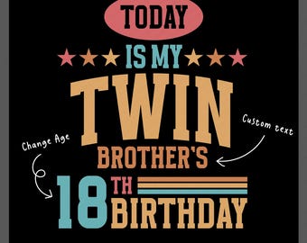 Today Is My Twin Brother’s Birthday SVG PNG: Custom Family Role & Age (Digital Download)