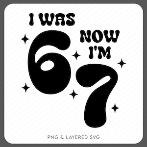 Funny Gen Z of 6 7 (Six Seven) Meme, Black and white version of “I Was 6 Now I’m 7” retro birthday design with bold numbers and sparkly stars. Great for creating personalized 7th birthday shirts, digital prints, and milestone keepsakes for kids. High-quality layered SVG and PNG for easy use in crafting and printing software.