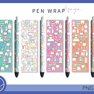 Dentist Pen Wraps Funny Dental Tooth Hospital Theme Decal Full Wrap Decal Ink Joy Epoxy Glitter Pen, Printable & Waterslide Digital file PNG