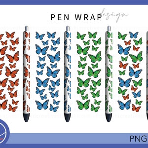 Beautiful Butterfly Pen Wraps, Colorful Butterflies Pattern Decal for Ink Joy Epoxy Glitter Pen Printable & Waterslide Digital Download PNG