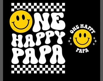 One Happy Papa SVG PNG: 1st Birthday Dad, Retro Family Matching Design (Digital Download)