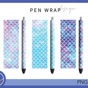 Mermaid Scale Pen Wraps, Mermaid Full Wrap Pattern Decal for Ink Joy Epoxy Glitter Pen, Printable & Waterslide, Digital Download file PNG